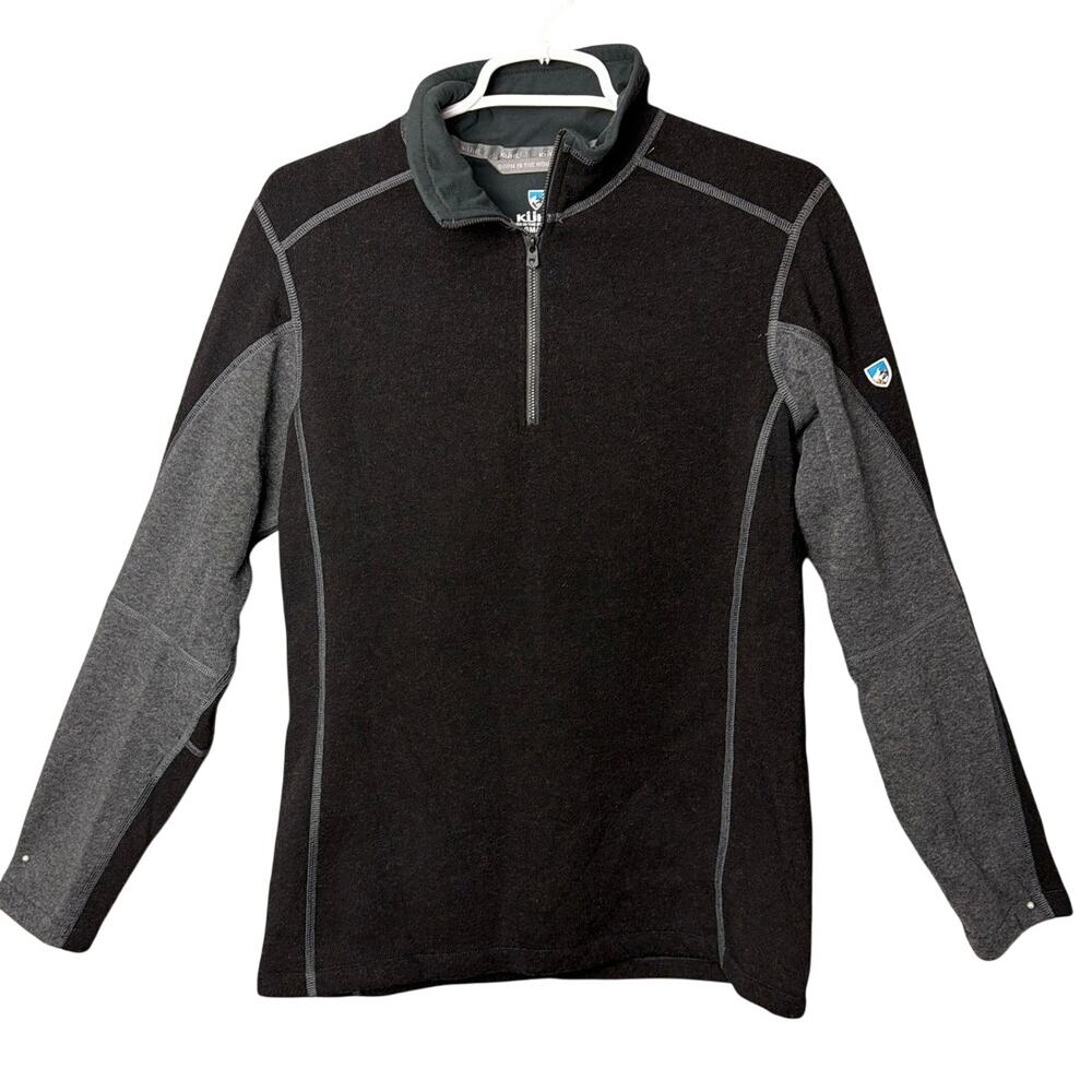 KUHL 1/4 Zip Pullover Jacket Small Black Gray Stretch Performance Fleece Size S